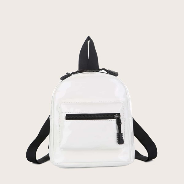 

Curved Top Patent Leather Backpack, White