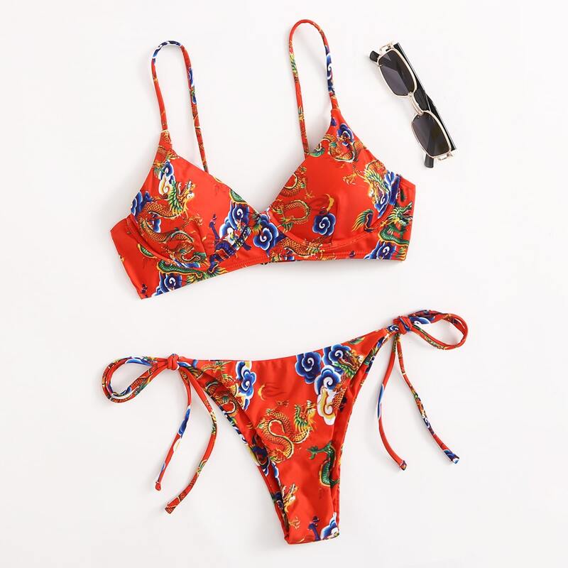 

Dragon Print Underwire Bikini Swimsuit, Multicolor