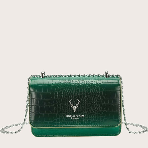

Ombre Croc Embossed Square Bag, Green