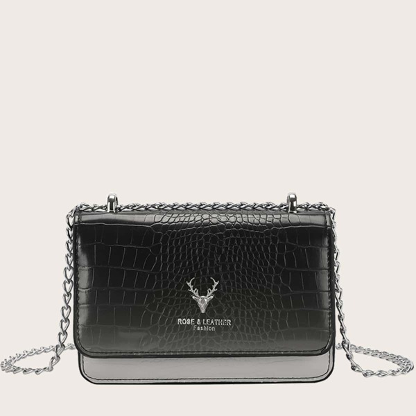 

Ombre Croc Embossed Square Bag, Black