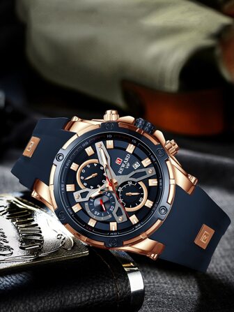  REWARD Men's Quartz Watch Silicone Band Business Fashion Style Timing Calendar Luminous Hands Multi-Functional Men Wristwatch High Quality Gift Classic Design Watch Band