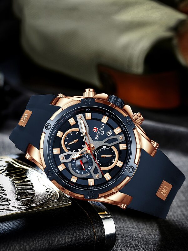 REWARD REWARD Men's Quartz Watch Silicone Band Business Fashion Style Timing Calendar Luminous Hands Multi-Functional Men Wristwatch High Quality Gift Classic Design Watch Band