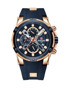 REWARD REWARD Men's Quartz Watch Silicone Band Business Fashion Style Timing Calendar Luminous Hands Multi-Functional Men Wristwatch High Quality Gift Classic Design Watch Band