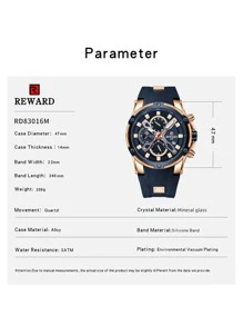 REWARD REWARD Men's Quartz Watch Silicone Band Business Fashion Style Timing Calendar Luminous Hands Multi-Functional Men Wristwatch High Quality Gift Classic Design Watch Band