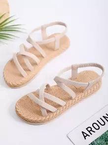 Minimalist Outdoors Flat Shoes For Women, Criss Cross Fabric Open Toe Slingback Sandals Valentines - Beige - View 3