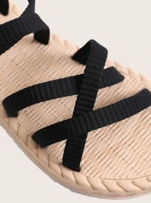 Minimalist Open Toe Sandals, Women's Fashionable Solid Color Black Flat Sandals Valentines