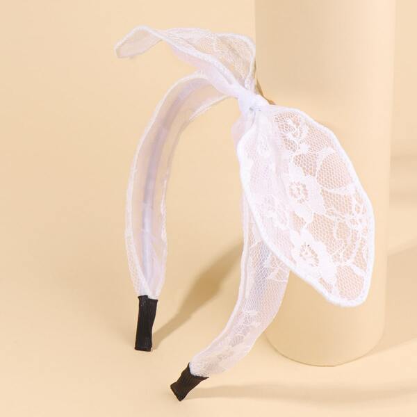 

Girls Bow Knot Decor Lace Hair Hoop, White