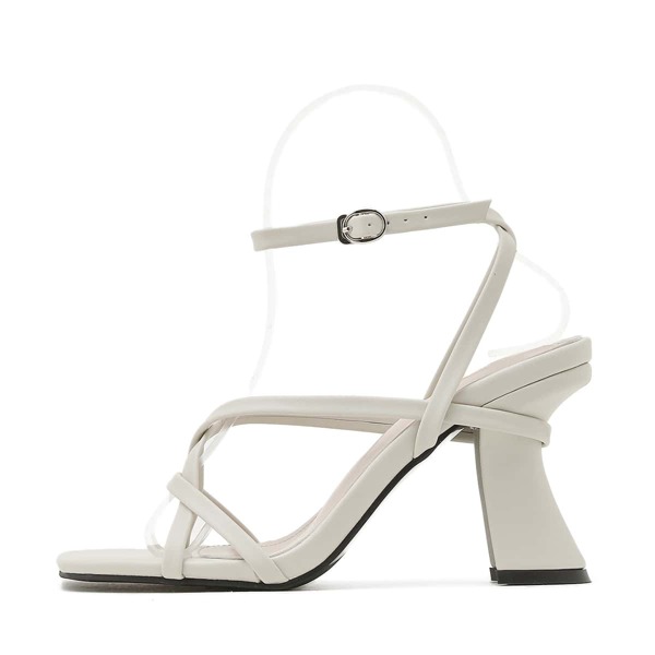 

Open Toe Chunky Heeled Ankle Strap Sandals, Beige
