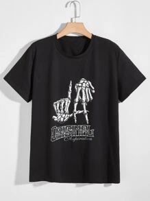 Manfinity Men Skeleton And Letter Graphic Tee - Black - View 1