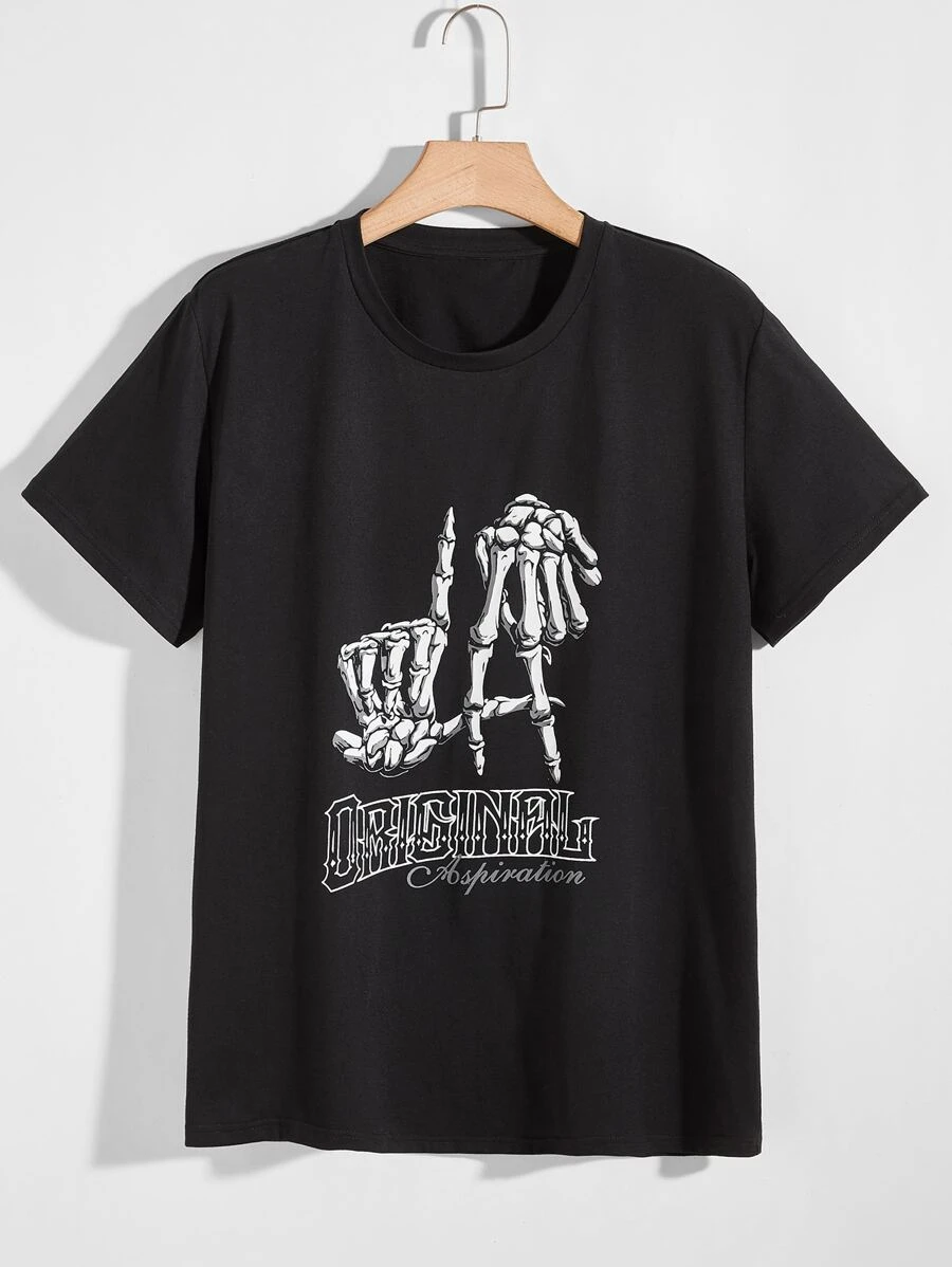 Manfinity Men Skeleton And Letter Graphic Tee - Black - View 1