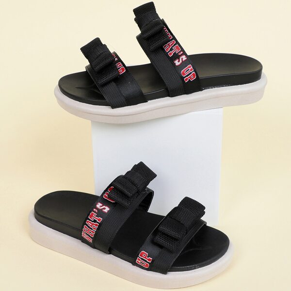 

Letter Graphic Open Toe Sandals, Black
