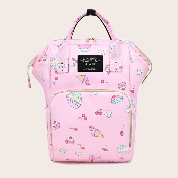 

Letter Patch Cartoon Graphic Backpack, Pink