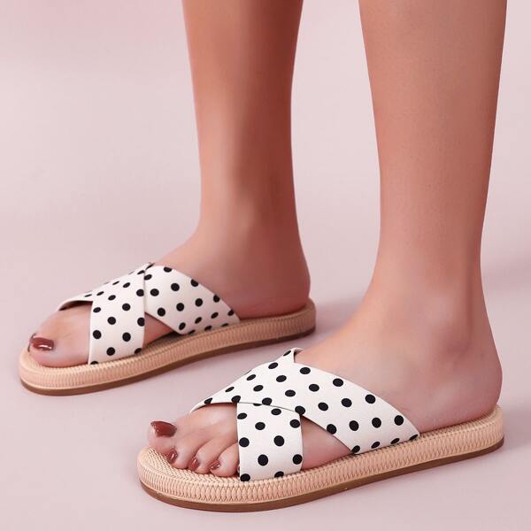 

Polka Dot Criss Cross Slides, Beige
