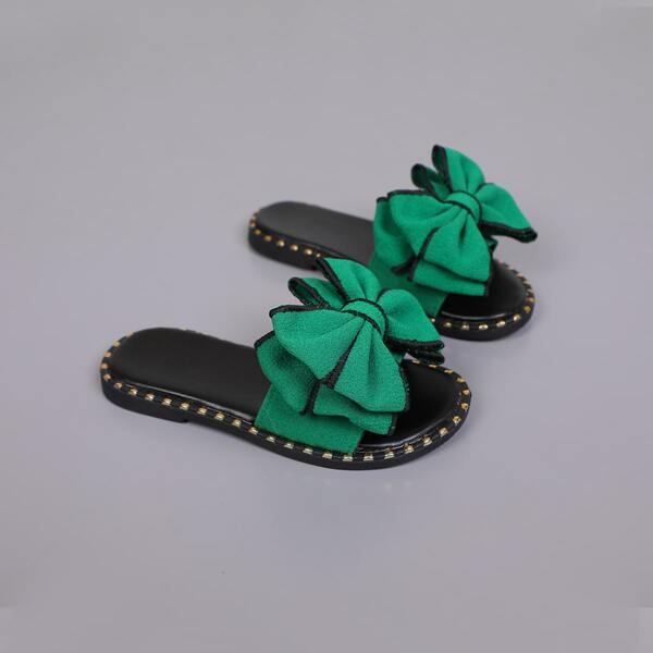 

Girls Bow Decor Slippers, Green