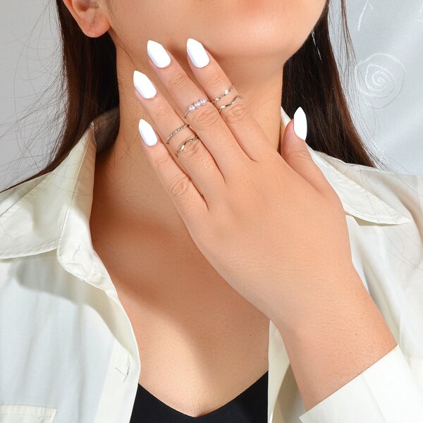 

5pcs Faux Pearl Decor Ring, Silver