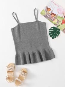Girls Solid Ruffle Hem Cami Knit Top - Grey - View 1