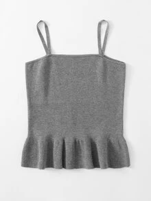 Girls Solid Ruffle Hem Cami Knit Top - Grey - View 2