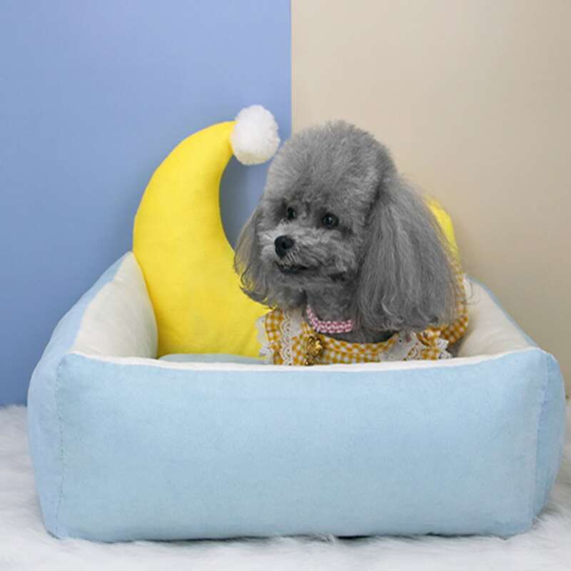 

1pc Moon Decor Pet Bed, Baby blue