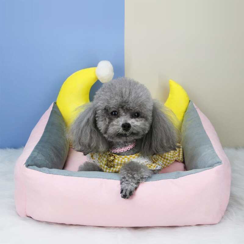 

1pc Moon Decor Pet Bed, Pink
