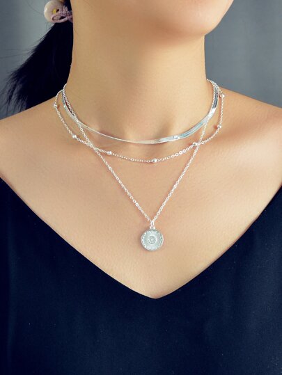 圓形吊墜多層項鍊