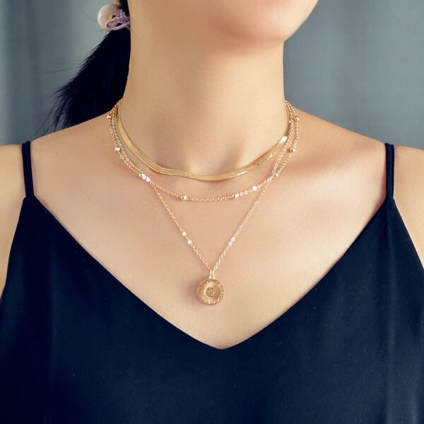 

Round Charm Layered Necklace, Gold