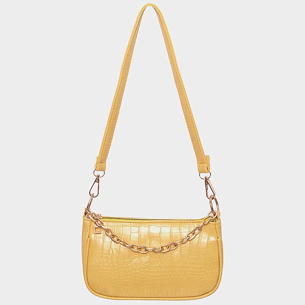 

Croc Embossed Chain Baguette Bag, Yellow