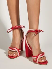 Color Block Chunky Heeled Sandals - Red - View 4