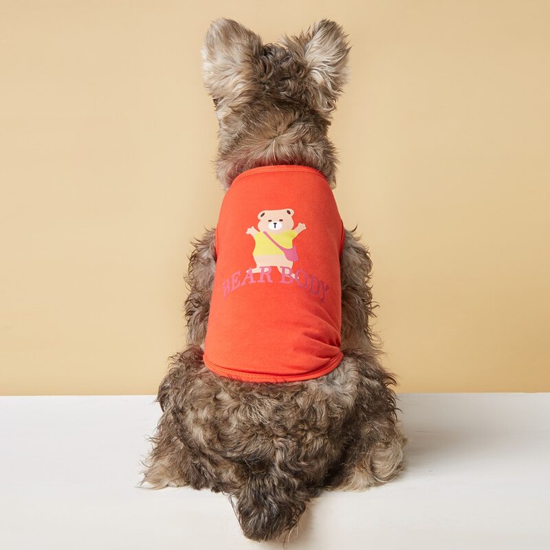 

Cartoon Bear Print Pet Tank, Orange
