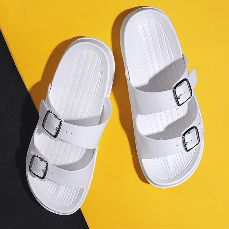 

Guys Double Buckle Decor Slides, White
