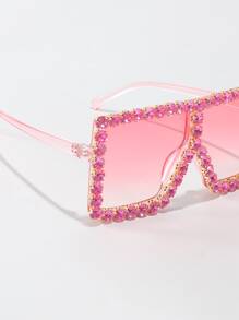 1pc Unisex Rhinestone Decor Oversized Square Frame Fashion Eyeglasses, Suitable For Streetwear, Travel, Vacation, Sports, Driving, Festivals, Beach, EDM, Casual Outings, Summer Accessories, Family Outings, Elegant Looks, Vacation Vibes, Sports, Parties, Outdoor Activities, Streetwear Styles, Fishing, Holidays, Vacations - Baby Pink - View 5
