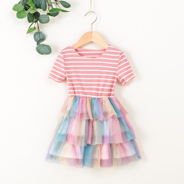 

Toddler Girls Striped Layered Tutu Dress, Multicolor