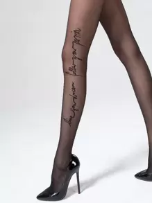 20D Letter Graphic Tights - Black - View 2