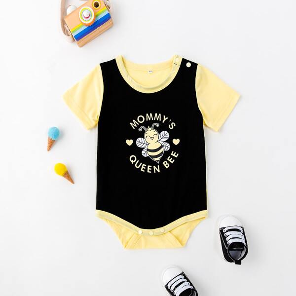 

Baby Girl Bee And Slogan Graphic Spliced Bodysuit, Multicolor