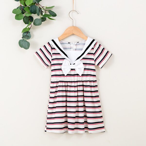 

Toddler Girls Striped Bow Front Sailor Dress, Multicolor