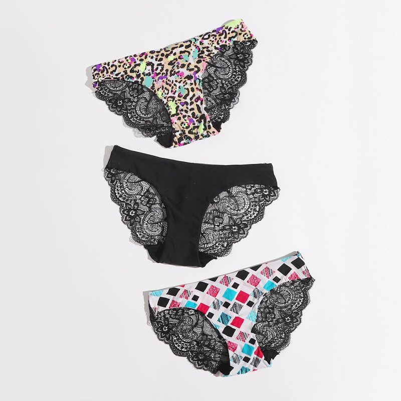 

3pack Leopard & Geometric Lace Panty, Multicolor