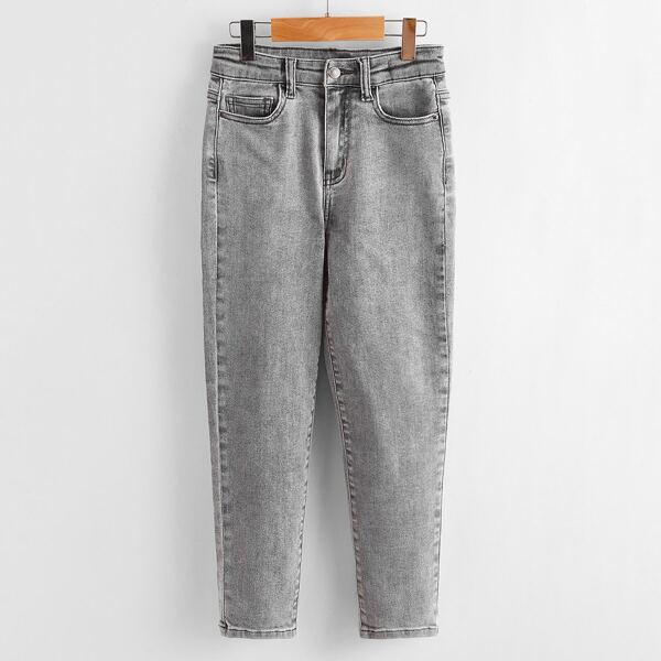 

Boys Slogan Graphic Tapered Jeans, Grey