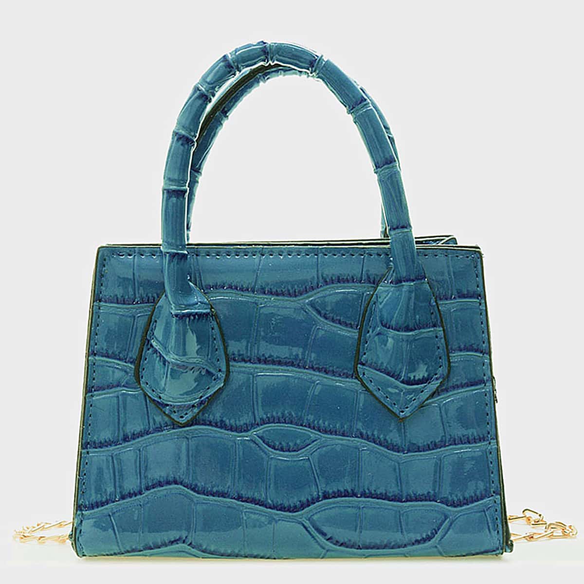 

Croc Embossed Mini Satchel Bag, Blue