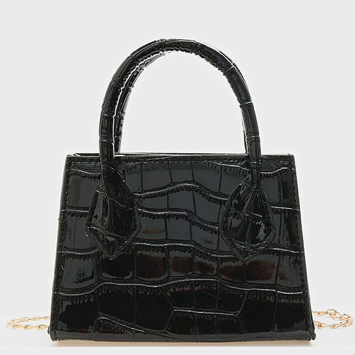

Croc Embossed Mini Satchel Bag, Black