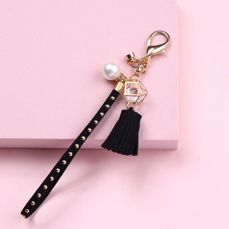 

Faux Pearl & Tassel Bag Charm, Black