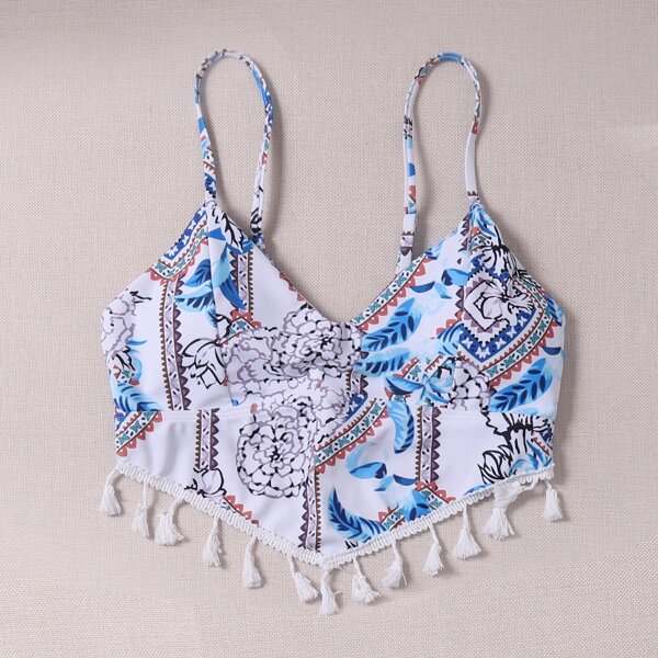 

Floral Tassel Hem Bikini Top, Multicolor