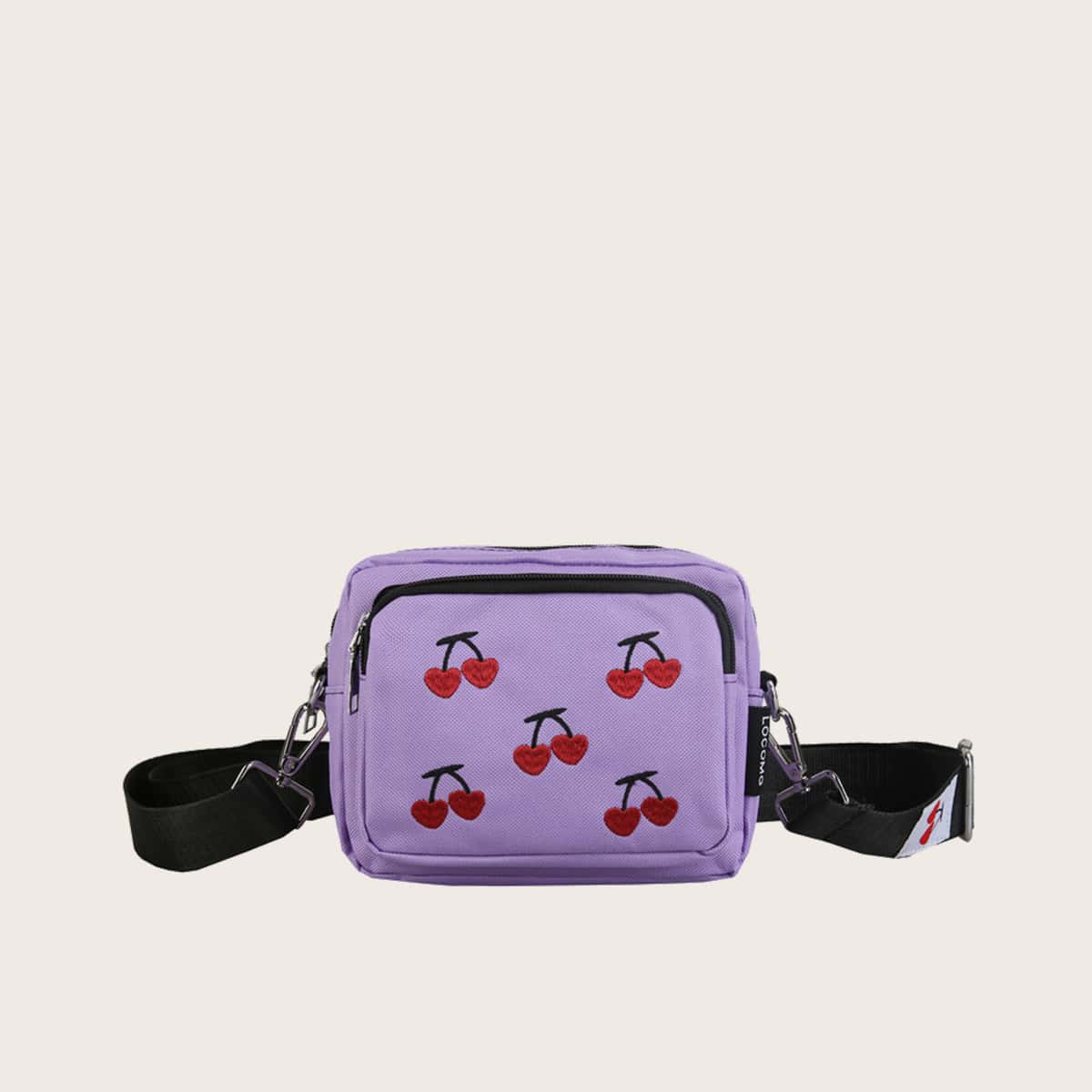 

Cherry Embroidery Crossbody Bag, Purple