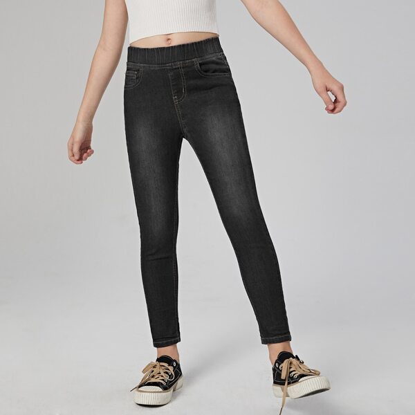 

Girls Elastic Waist Skinny Jeans, Black