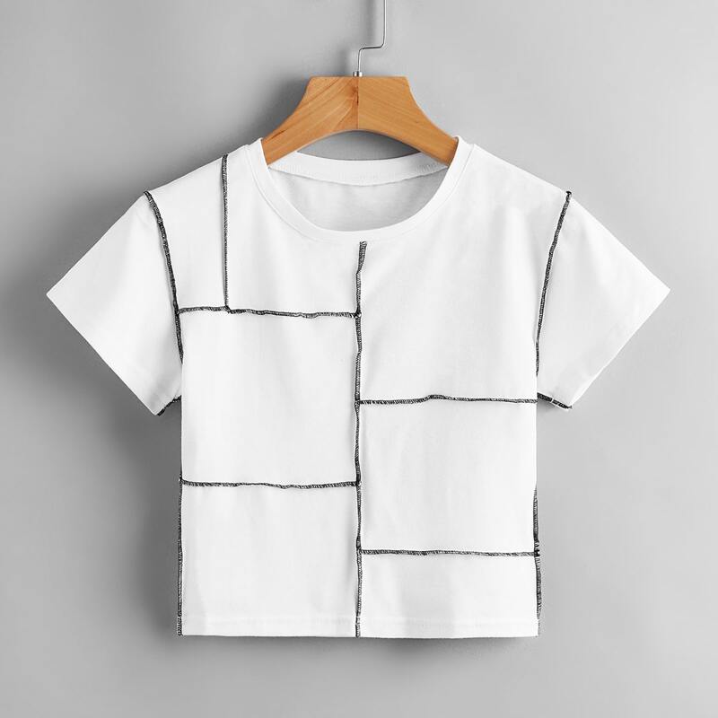 

Contrast Stitching Crop Tee, White