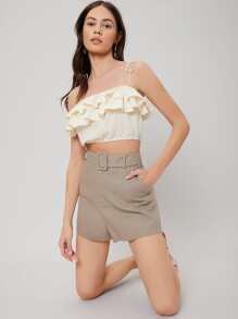 SHEIN เสื้อครอปท็อป นัวเนีย / ระบาย - สีครีม/สีเบจ - ดู 4