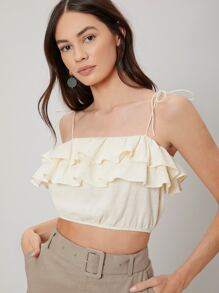 SHEIN เสื้อครอปท็อป นัวเนีย / ระบาย - สีครีม/สีเบจ - ดู 7