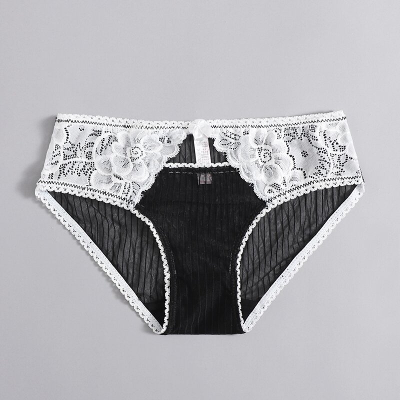 

Floral Lace Sheer Panty, Black and white