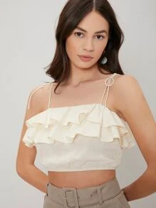 SHEIN เสื้อครอปท็อป นัวเนีย / ระบาย - สีครีม/สีเบจ - ดู 8