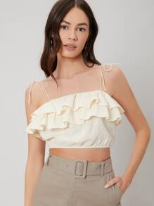 SHEIN เสื้อครอปท็อป นัวเนีย / ระบาย - สีครีม/สีเบจ - ดู 9