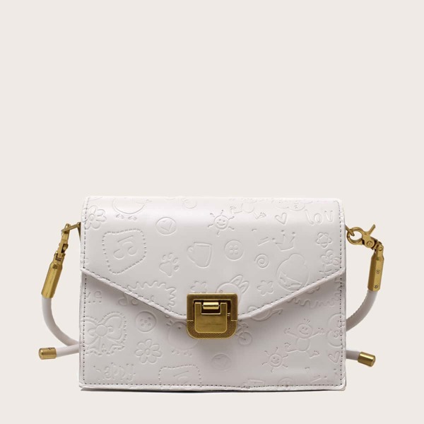 

Metal Lock Cartoon Embossed Square Bag, Beige