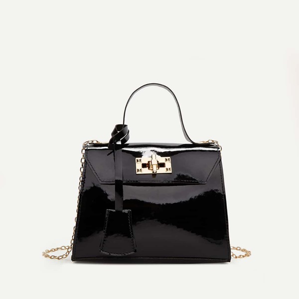 

Twist Lock Satchel Bag, Black